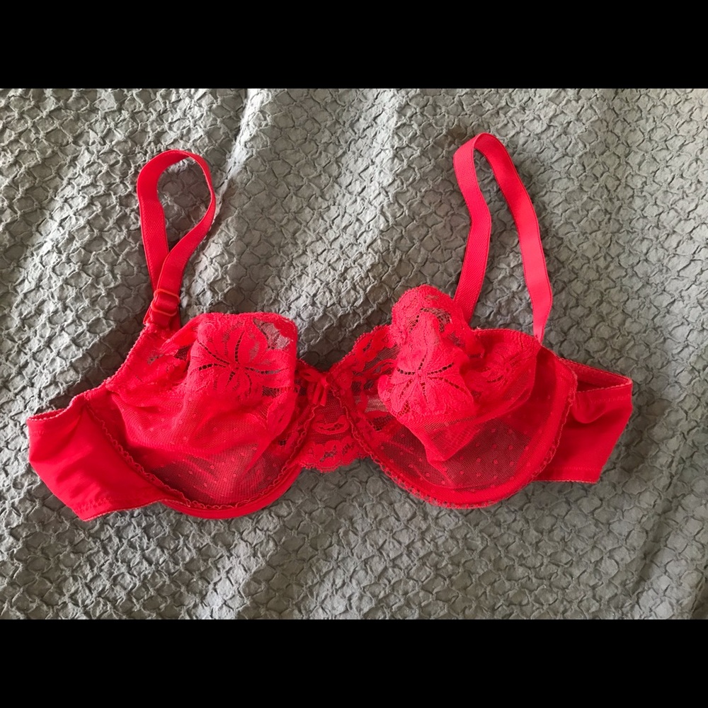 Vintage vanity fair red lace bra 36B made in the U.S.A.